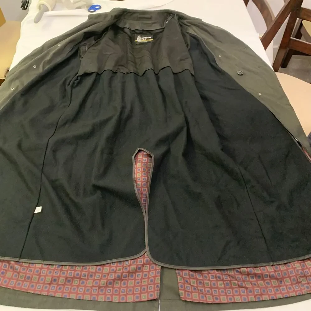 London Fog Mens Trench Coat 44 Reg. Olive Green Lined Double Breasted Old Money - Picture 15 of 16